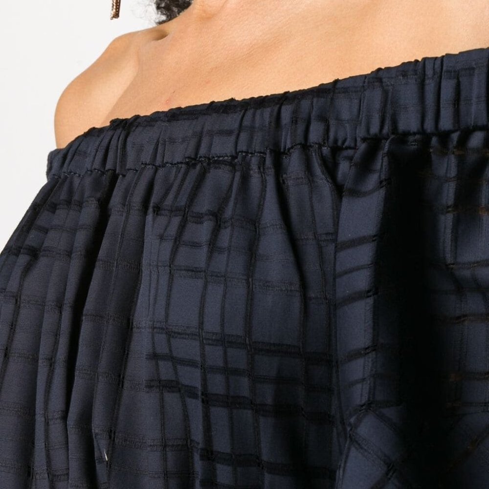 Brunello Cucinelli Idi Midi Dress Off Shoulders Navy Raffia Monili Belt Medium - Picture 5 of 15